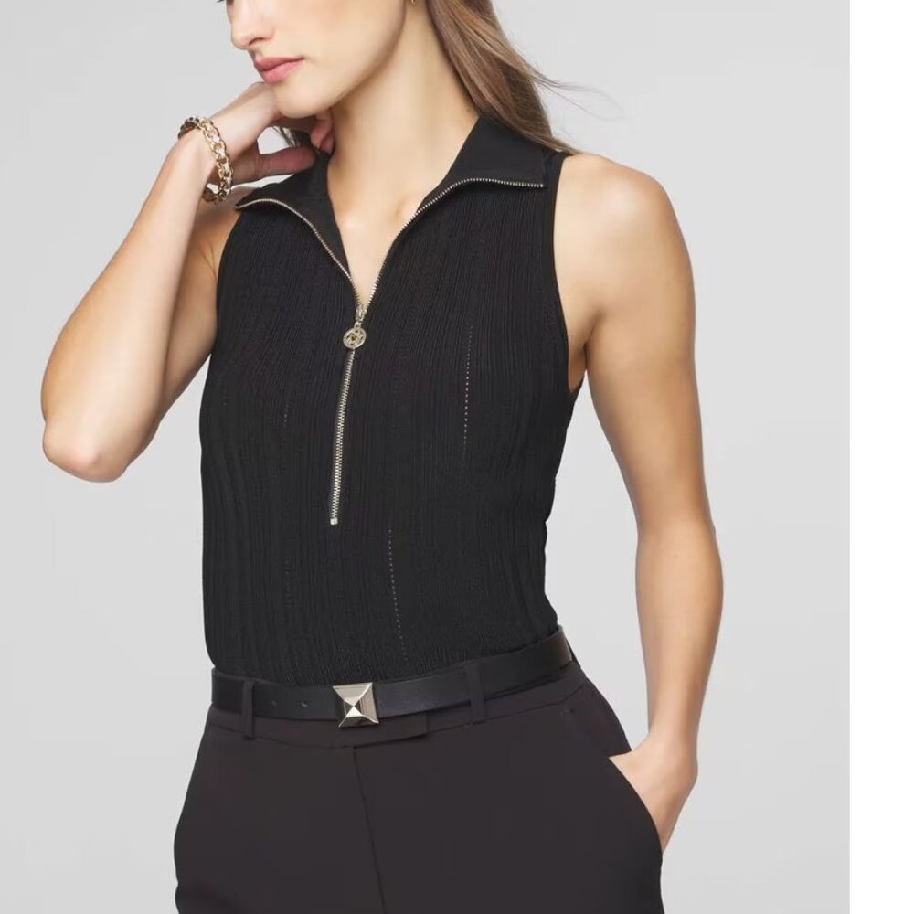 nwt white house black market gold hardware zip ribbed sweater tank top xs